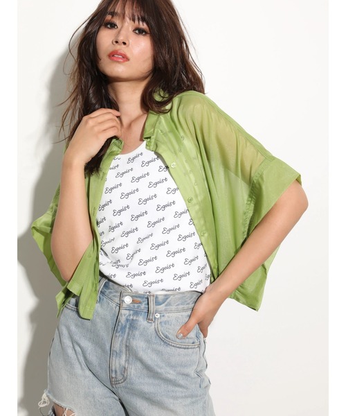 EGOIST（エゴイスト）の「EGOIST　短丈シアーシャツ（シャツ/ブラウス・レディース・オフホワイト/チャコールグレー/ピンク/グリーン・FREE）」の3枚目の写真