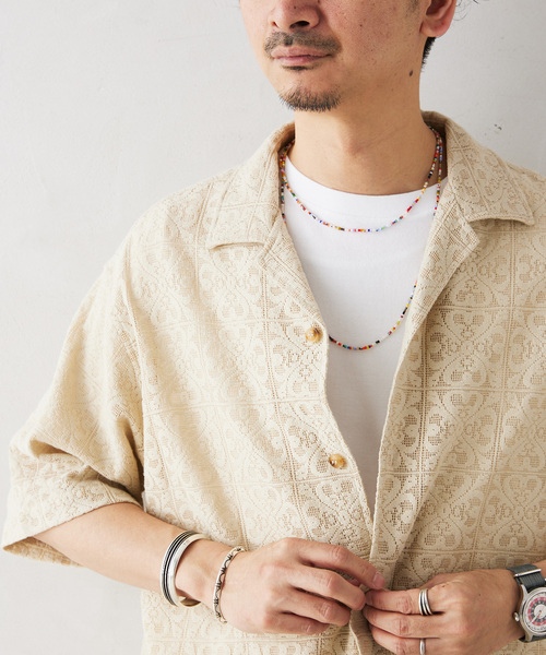 JOURNAL STANDARD relume(ジャーナルスタンダード レリューム)の「アラベスクレース フラワーオープンカラー半袖シャツ(シャツ/ブラウス・メンズ・ホワイト/ベージュ系その他/ブラック・MEDIUM/LARGE)」の6枚目の写真