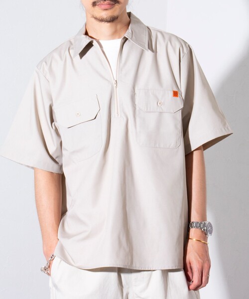 【限定展開】【UNIVERSAL OVERALL/ユニバーサルオーバーオール】 ハーフ ZIP SHIRTS 半袖シャツ