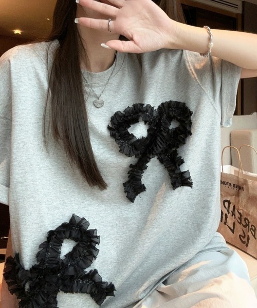 N.s(エヌドットエス)の「リボンドッキングオーバーサイズTEE(Tシャツ/カットソー・レディース・グレー/ホワイト/ブラック・FREE)」の5枚目の写真