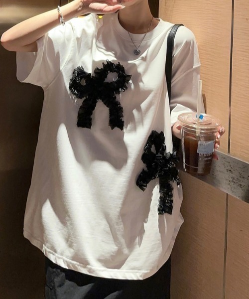 N.s(エヌドットエス)の「リボンドッキングオーバーサイズTEE(Tシャツ/カットソー・レディース・グレー/ホワイト/ブラック・FREE)」の11枚目の写真