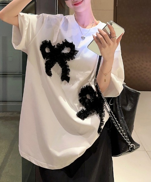 N.s(エヌドットエス)の「リボンドッキングオーバーサイズTEE(Tシャツ/カットソー・レディース・グレー/ホワイト/ブラック・FREE)」の17枚目の写真