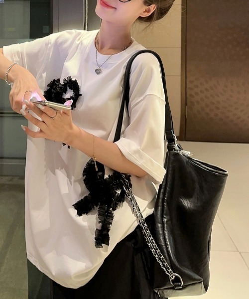 N.s(エヌドットエス)の「リボンドッキングオーバーサイズTEE(Tシャツ/カットソー・レディース・グレー/ホワイト/ブラック・FREE)」の19枚目の写真
