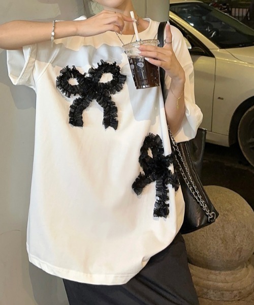 N.s(エヌドットエス)の「リボンドッキングオーバーサイズTEE(Tシャツ/カットソー・レディース・グレー/ホワイト/ブラック・FREE)」の20枚目の写真