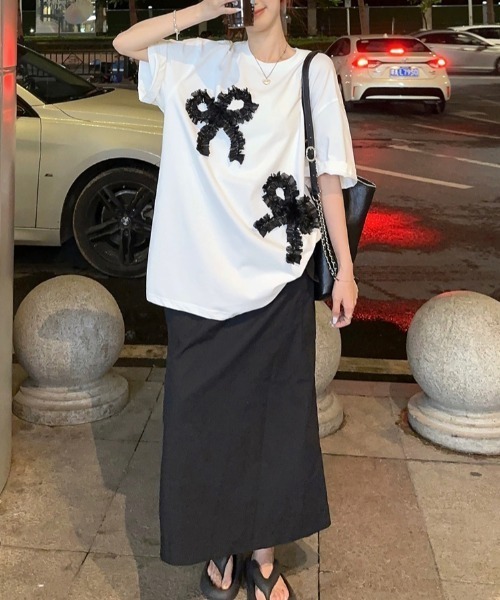 N.s(エヌドットエス)の「リボンドッキングオーバーサイズTEE(Tシャツ/カットソー・レディース・グレー/ホワイト/ブラック・FREE)」の21枚目の写真
