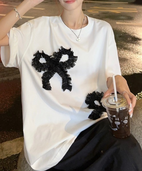 N.s(エヌドットエス)の「リボンドッキングオーバーサイズTEE(Tシャツ/カットソー・レディース・グレー/ホワイト/ブラック・FREE)」の22枚目の写真