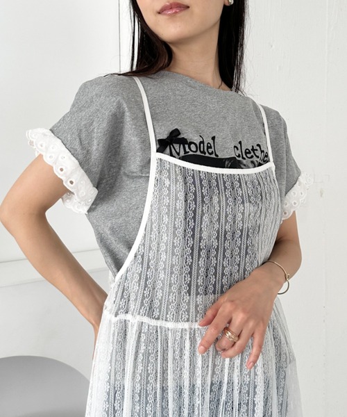 CLEA(クレア)の「レースリボンリメイクTシャツ(Tシャツ/カットソー・レディース・グレー/ホワイト・FREE)」の12枚目の写真