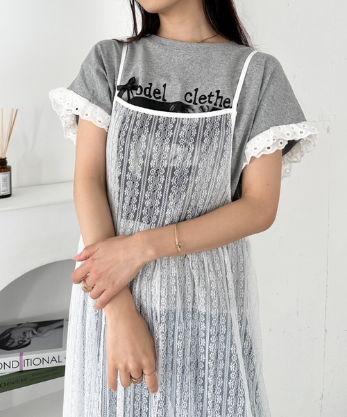 CLEA(クレア)の「レースリボンリメイクTシャツ(Tシャツ/カットソー・レディース・グレー/ホワイト・FREE)」の13枚目の写真