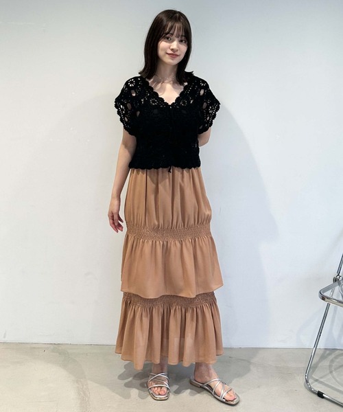 archives（アルシーヴ）の「２ｗａｙかぎ針ノースリニット（ニット/セーター・レディース・ブラック/アイボリー/グリーン/オレンジ・MEDIUM）」の6枚目の写真