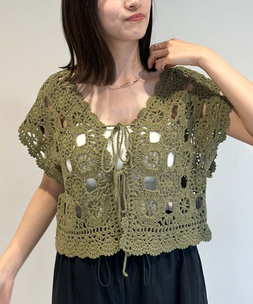 archives（アルシーヴ）の「２ｗａｙかぎ針ノースリニット（ニット/セーター・レディース・ブラック/アイボリー/グリーン/オレンジ・MEDIUM）」の17枚目の写真