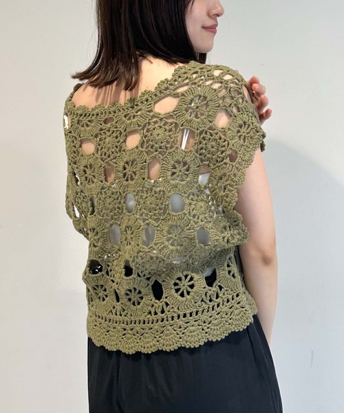 archives（アルシーヴ）の「２ｗａｙかぎ針ノースリニット（ニット/セーター・レディース・ブラック/アイボリー/グリーン/オレンジ・MEDIUM）」の16枚目の写真