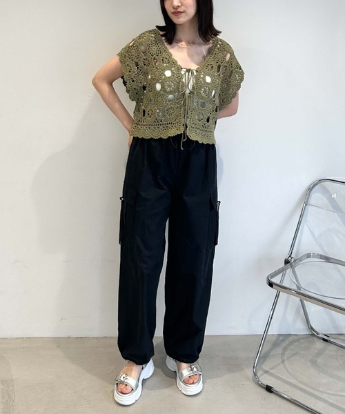 archives（アルシーヴ）の「２ｗａｙかぎ針ノースリニット（ニット/セーター・レディース・ブラック/アイボリー/グリーン/オレンジ・MEDIUM）」の14枚目の写真