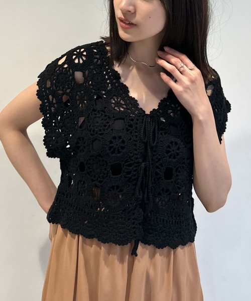 archives（アルシーヴ）の「２ｗａｙかぎ針ノースリニット（ニット/セーター・レディース・ブラック/アイボリー/グリーン/オレンジ・MEDIUM）」の12枚目の写真