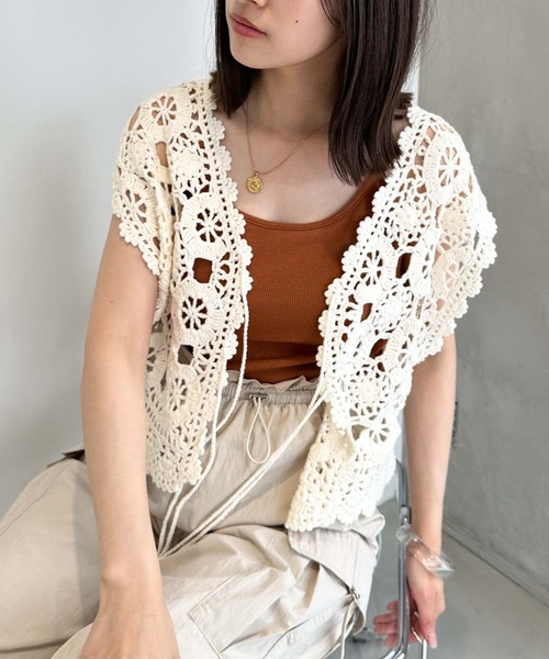 archives（アルシーヴ）の「２ｗａｙかぎ針ノースリニット（ニット/セーター・レディース・ブラック/アイボリー/グリーン/オレンジ・MEDIUM）」の22枚目の写真