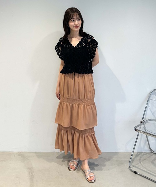 archives（アルシーヴ）の「２ｗａｙかぎ針ノースリニット（ニット/セーター・レディース・ブラック/アイボリー/グリーン/オレンジ・MEDIUM）」の5枚目の写真