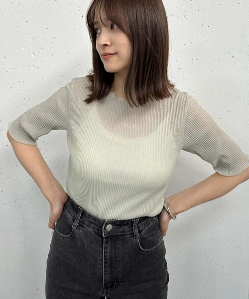 archives(アルシーヴ)の「ラメシアー半袖TOPS(Tシャツ/カットソー・レディース・ブラック/ブルー/オフホワイト/ミント・MEDIUM)」の4枚目の写真