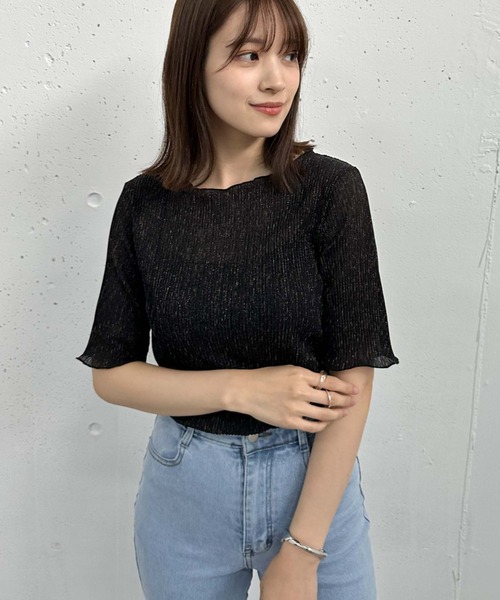 archives(アルシーヴ)の「ラメシアー半袖TOPS(Tシャツ/カットソー・レディース・ブラック/ブルー/オフホワイト/ミント・MEDIUM)」の3枚目の写真