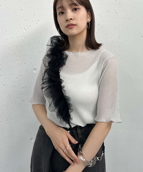 archives(アルシーヴ)の「ラメシアー半袖TOPS(Tシャツ/カットソー・レディース・ブラック/ブルー/オフホワイト/ミント・MEDIUM)」の7枚目の写真