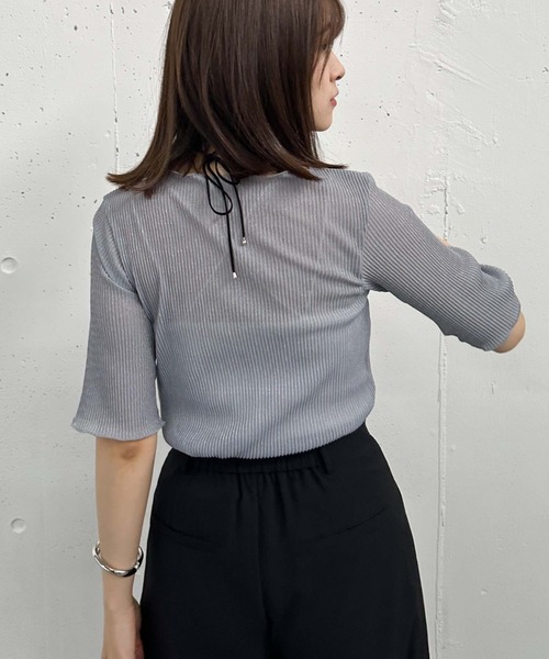 archives(アルシーヴ)の「ラメシアー半袖TOPS(Tシャツ/カットソー・レディース・ブラック/ブルー/オフホワイト/ミント・MEDIUM)」の18枚目の写真