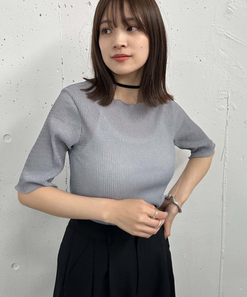 archives(アルシーヴ)の「ラメシアー半袖TOPS(Tシャツ/カットソー・レディース・ブラック/ブルー/オフホワイト/ミント・MEDIUM)」の19枚目の写真