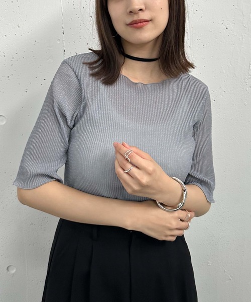 archives(アルシーヴ)の「ラメシアー半袖TOPS(Tシャツ/カットソー・レディース・ブラック/ブルー/オフホワイト/ミント・MEDIUM)」の17枚目の写真