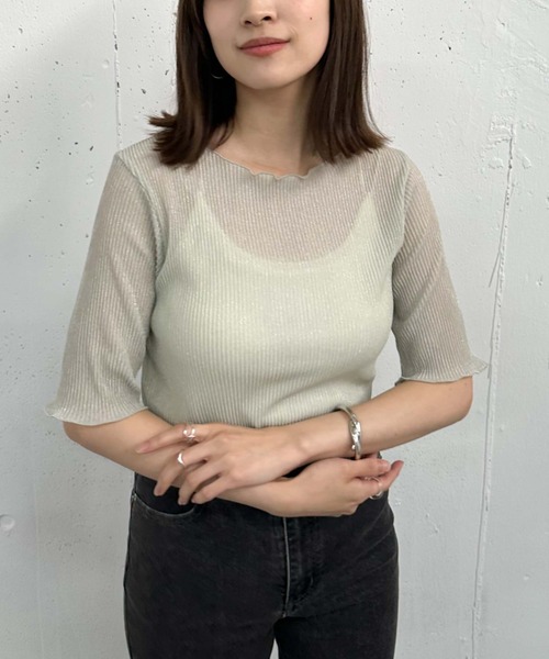 archives(アルシーヴ)の「ラメシアー半袖TOPS(Tシャツ/カットソー・レディース・ブラック/ブルー/オフホワイト/ミント・MEDIUM)」の11枚目の写真