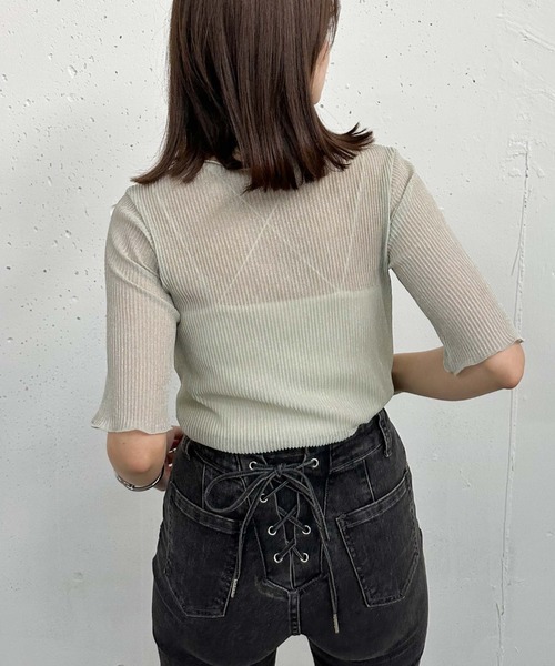 archives(アルシーヴ)の「ラメシアー半袖TOPS(Tシャツ/カットソー・レディース・ブラック/ブルー/オフホワイト/ミント・MEDIUM)」の13枚目の写真