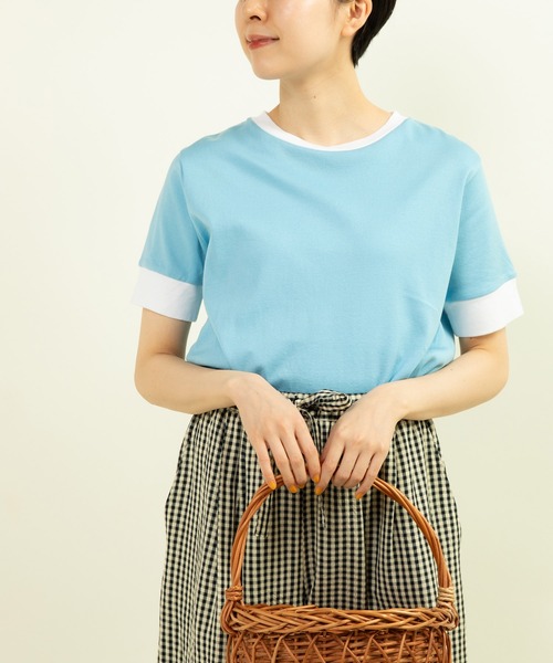 CHILD WOMAN(チャイルドウーマン)の「☆連シルフライス バイカラーTシャツ(Tシャツ/カットソー・レディース・サックスブルー/ブラック・FREE)」の2枚目の写真