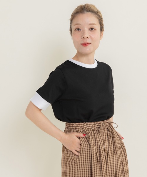CHILD WOMAN(チャイルドウーマン)の「☆連シルフライス バイカラーTシャツ(Tシャツ/カットソー・レディース・サックスブルー/ブラック・FREE)」の1枚目の写真