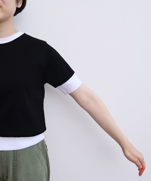 CHILD WOMAN(チャイルドウーマン)の「☆連シルフライス バイカラーTシャツ(Tシャツ/カットソー・レディース・サックスブルー/ブラック・FREE)」の18枚目の写真