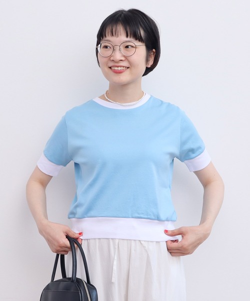 CHILD WOMAN(チャイルドウーマン)の「☆連シルフライス バイカラーTシャツ(Tシャツ/カットソー・レディース・サックスブルー/ブラック・FREE)」の3枚目の写真