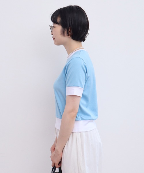 CHILD WOMAN(チャイルドウーマン)の「☆連シルフライス バイカラーTシャツ(Tシャツ/カットソー・レディース・サックスブルー/ブラック・FREE)」の4枚目の写真