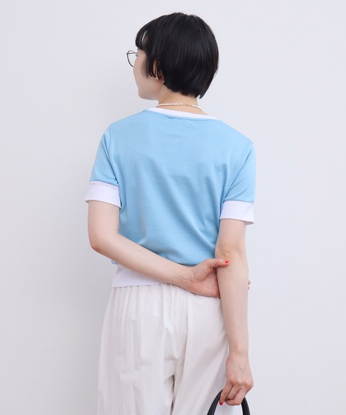 CHILD WOMAN(チャイルドウーマン)の「☆連シルフライス バイカラーTシャツ(Tシャツ/カットソー・レディース・サックスブルー/ブラック・FREE)」の5枚目の写真
