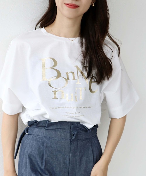 ドルマン箔プリントTシャツ（Tシャツ/カットソー）｜Jines（ジネス）
