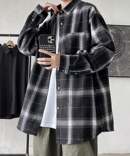 NEW GENTLEMAN(ニュージェントルマン)の「ジェシー チェック オーバーサイズシャツ(シャツ/ブラウス・メンズ・ホワイト/ブラック・M/L)」の9枚目の写真