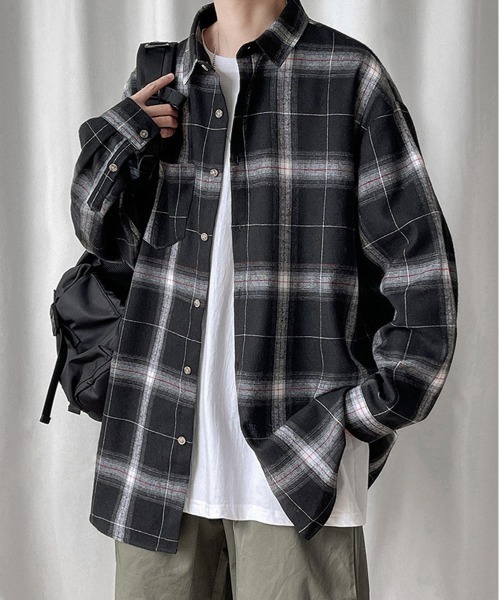 NEW GENTLEMAN(ニュージェントルマン)の「ジェシー チェック オーバーサイズシャツ(シャツ/ブラウス・メンズ・ホワイト/ブラック・M/L)」の4枚目の写真