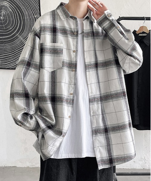NEW GENTLEMAN(ニュージェントルマン)の「ジェシー チェック オーバーサイズシャツ(シャツ/ブラウス・メンズ・ホワイト/ブラック・M/L)」の12枚目の写真