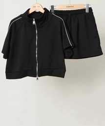 《ライン入り×スポーティ》レディース 裏毛スウェット セットアップ ジップアップ＋ショートパンツ 上下セット 春夏秋