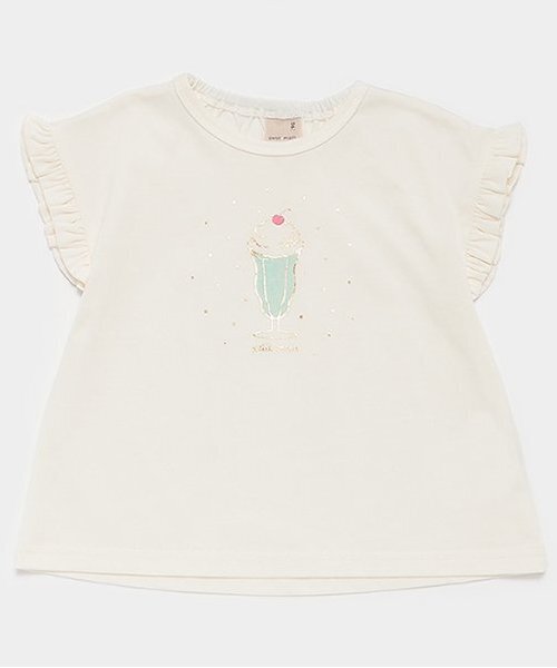 petit main(プティマイン)の「袖フリルTシャツ(Tシャツ/カットソー・キッズ・チャコール/ライトピンク/アイボリー・80cm/120cm/90cm/130cm/110cm/100cm)」の1枚目の写真