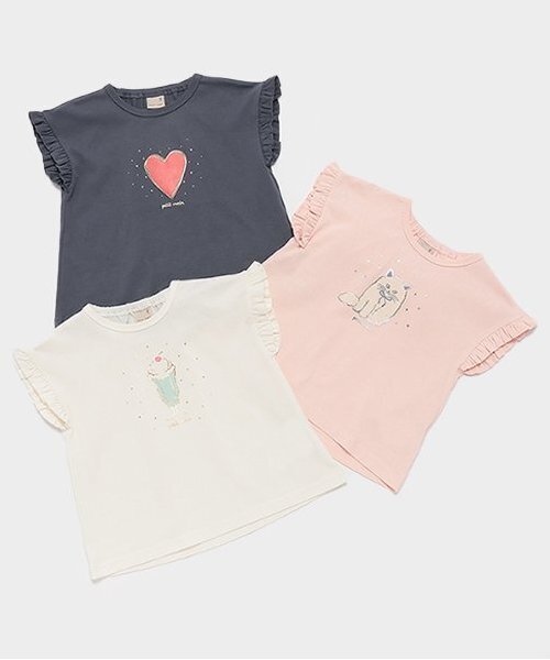 petit main(プティマイン)の「袖フリルTシャツ(Tシャツ/カットソー・キッズ・チャコール/ライトピンク/アイボリー・80cm/120cm/90cm/130cm/110cm/100cm)」の9枚目の写真