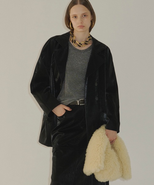 値下げ！ yae Clash leather like サテン調ジャケット yae（ヤエ）の「Clash leather like jacket / クラッシュレザーライク