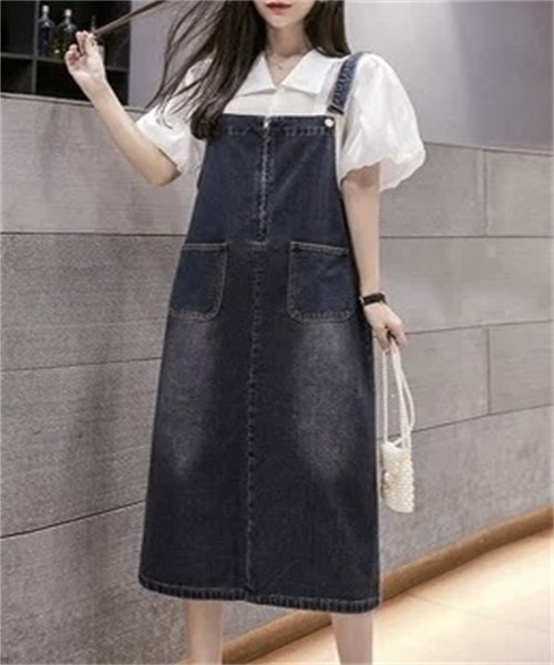 FREE STYLISTS(フリー スタイリスト)の「バックスリット 前後2wayファスナーデニムワンピース(ワンピース・レディース・ダークブルー/ブラック/ライトブルー・M/L/XL/2XL/S)」の3枚目の写真