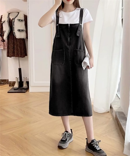 FREE STYLISTS(フリー スタイリスト)の「バックスリット 前後2wayファスナーデニムワンピース(ワンピース・レディース・ダークブルー/ブラック/ライトブルー・M/L/XL/2XL/S)」の5枚目の写真