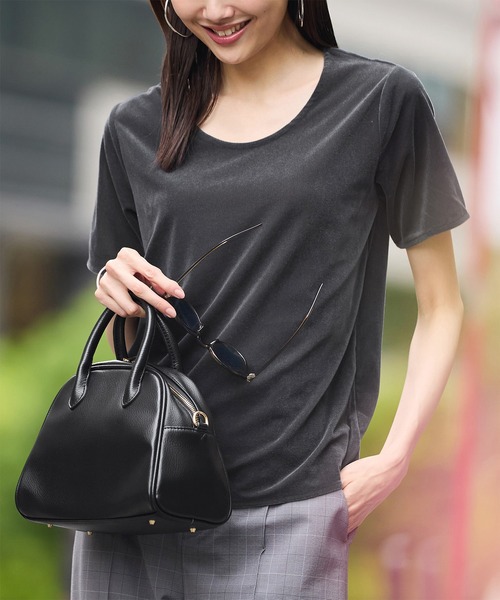 ROPE' PICNIC（ロペピクニック）の「シアーベロアハーフスリーブカットトップス（Tシャツ/カットソー・レディース・チャコールグレー/ブルー系その他6/ベージュ系その他2・38）」の2枚目の写真