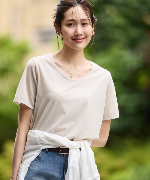 ROPE' PICNIC（ロペピクニック）の「シアーベロアハーフスリーブカットトップス（Tシャツ/カットソー・レディース・チャコールグレー/ブルー系その他6/ベージュ系その他2・38）」の3枚目の写真