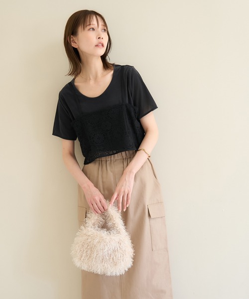 ROPE' PICNIC（ロペピクニック）の「シアーベロアハーフスリーブカットトップス（Tシャツ/カットソー・レディース・チャコールグレー/ブルー系その他6/ベージュ系その他2・38）」の7枚目の写真