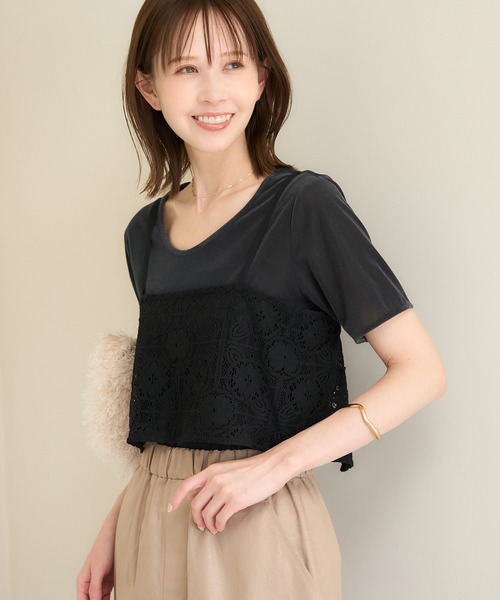 ROPE' PICNIC（ロペピクニック）の「シアーベロアハーフスリーブカットトップス（Tシャツ/カットソー・レディース・チャコールグレー/ブルー系その他6/ベージュ系その他2・38）」の8枚目の写真