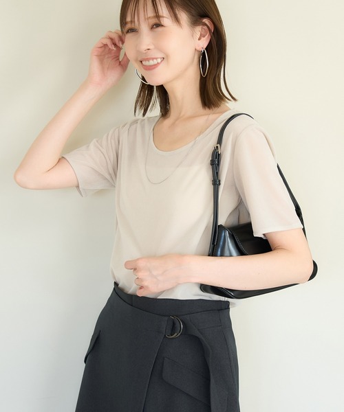 ROPE' PICNIC（ロペピクニック）の「シアーベロアハーフスリーブカットトップス（Tシャツ/カットソー・レディース・チャコールグレー/ブルー系その他6/ベージュ系その他2・38）」の14枚目の写真