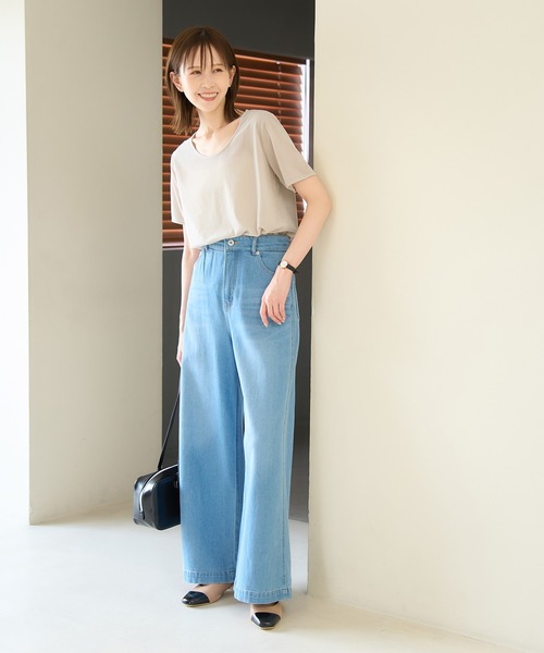 ROPE' PICNIC（ロペピクニック）の「シアーベロアハーフスリーブカットトップス（Tシャツ/カットソー・レディース・チャコールグレー/ブルー系その他6/ベージュ系その他2・38）」の17枚目の写真