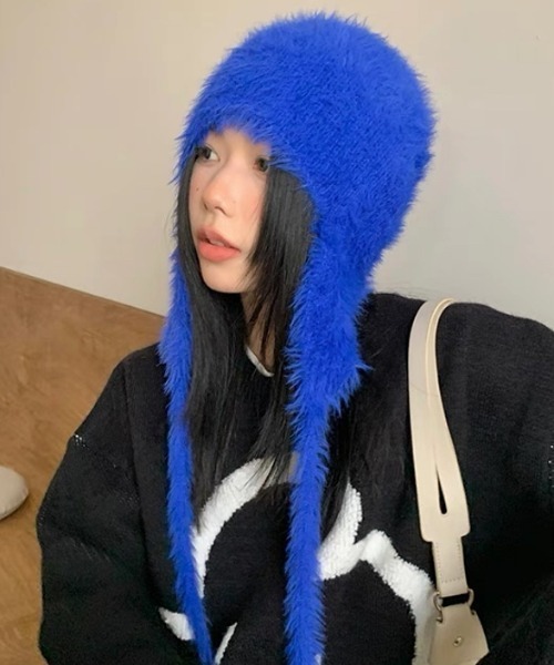 セール】耳あて付きシャギーニット帽（ニットキャップ/ビーニー